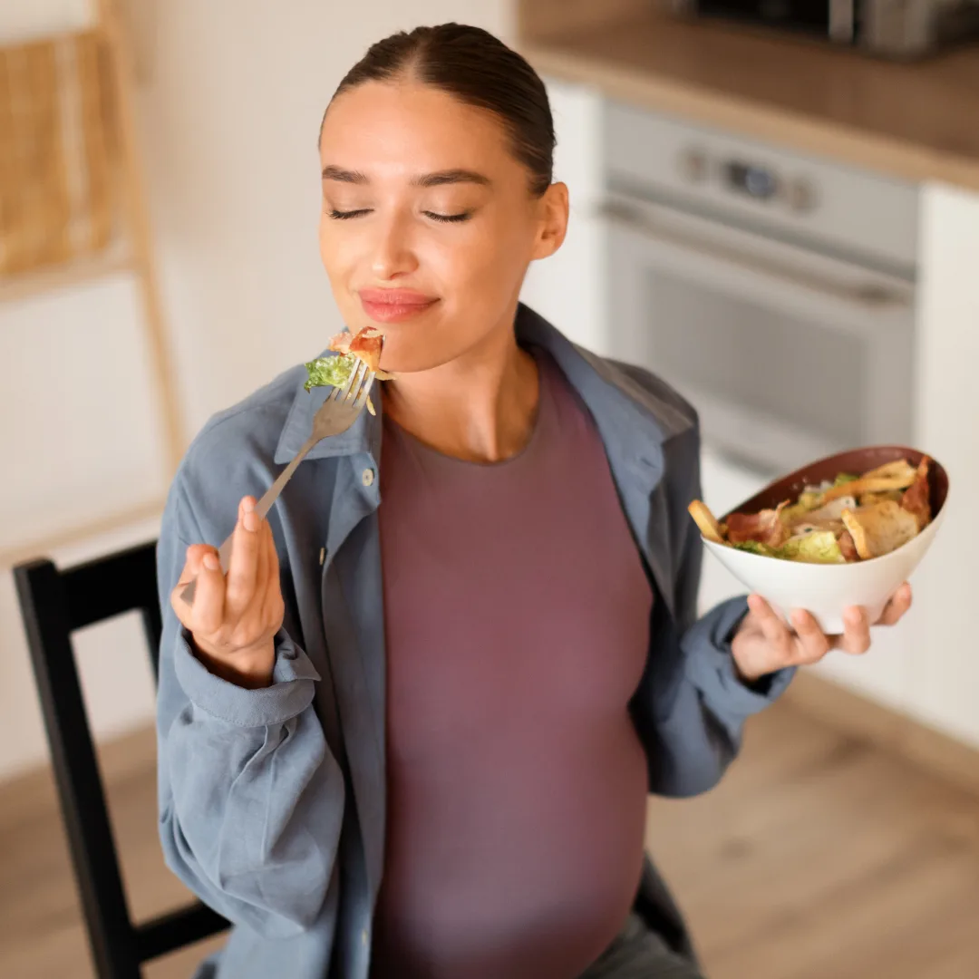Woman enjoying a meal mindfully